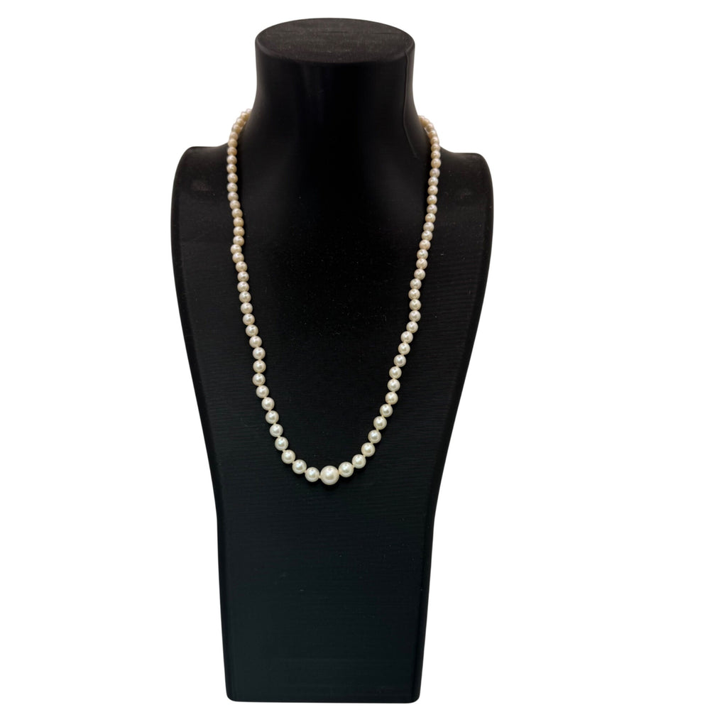 14K White Gold White Akoya Pearl Strand push Lock Clasp Necklace 18" Vintage