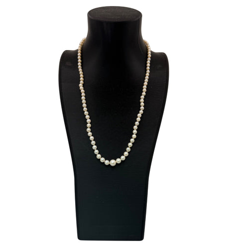 14K White Gold White Akoya Pearl Strand push Lock Clasp Necklace 18" Vintage