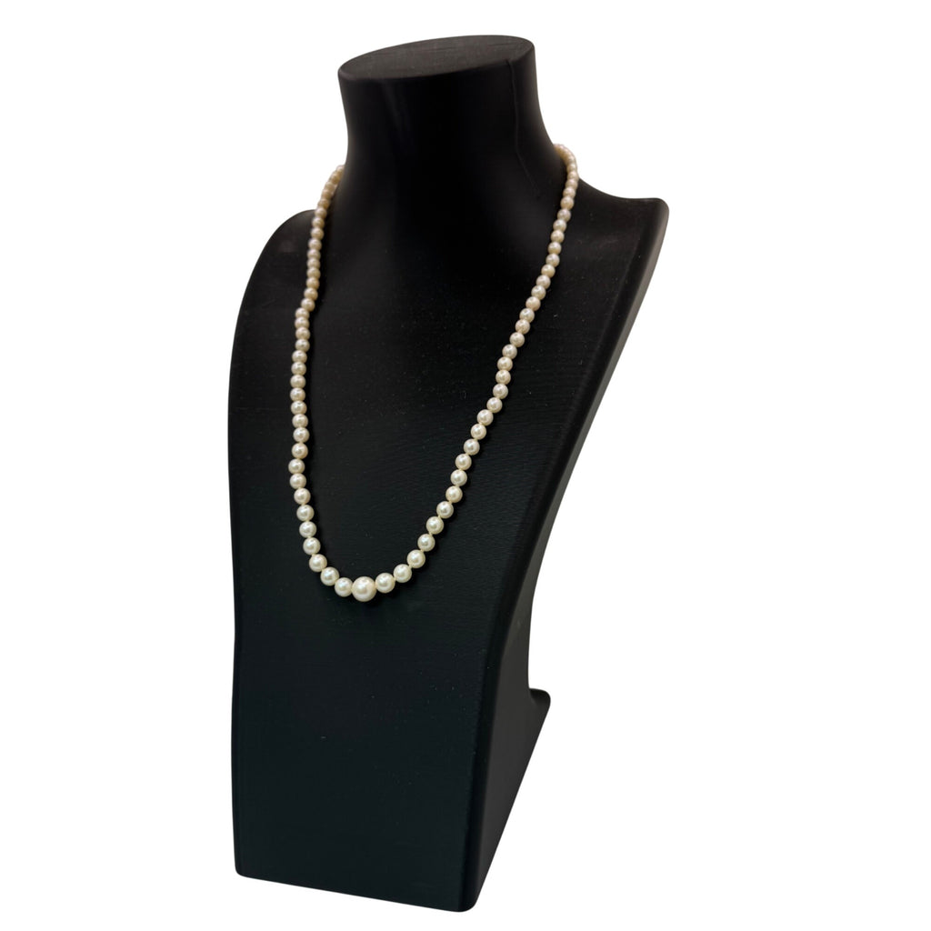 14K White Gold White Akoya Pearl Strand push Lock Clasp Necklace 18" Vintage