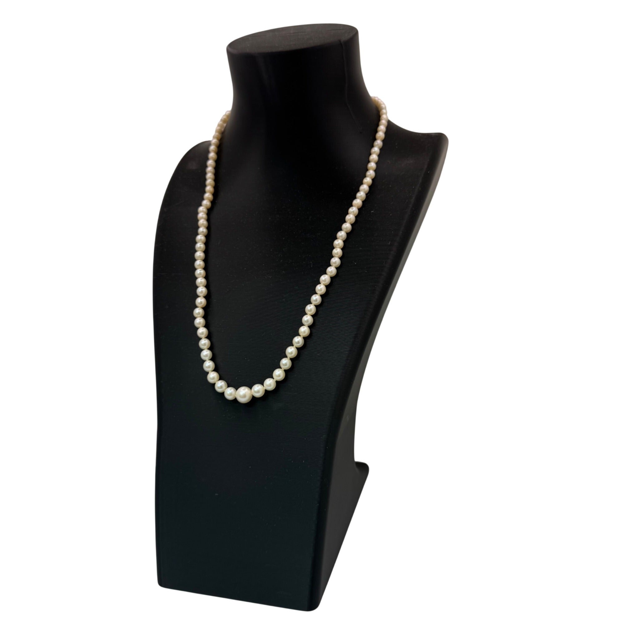 14K White Gold White Akoya Pearl Strand push Lock Clasp Necklace 18" Vintage