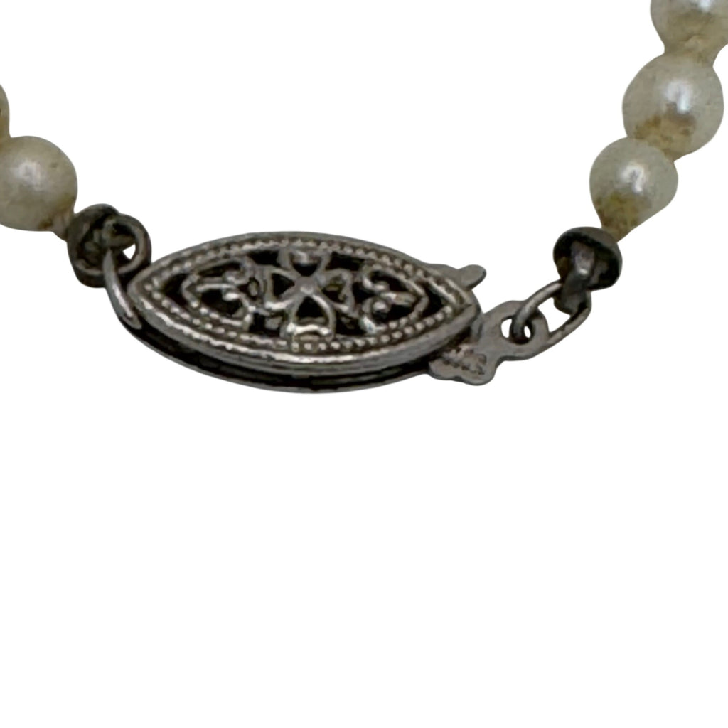 14K White Gold White Akoya Pearl Strand push Lock Clasp Necklace 18" Vintage