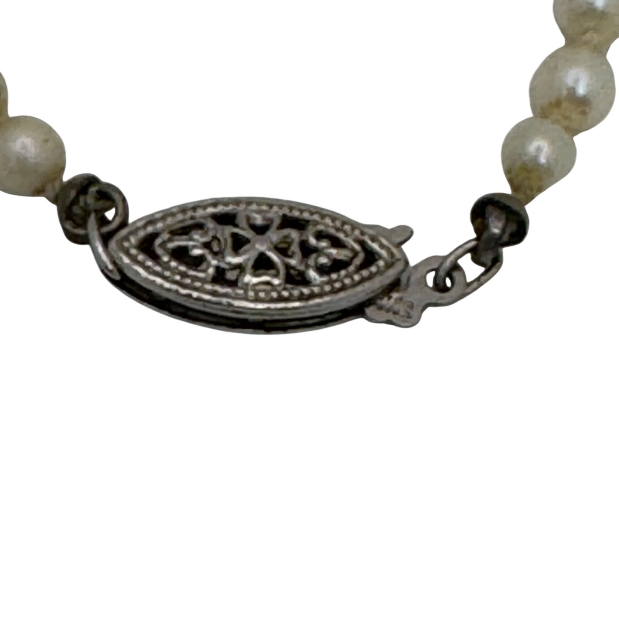14K White Gold White Akoya Pearl Strand push Lock Clasp Necklace 18" Vintage