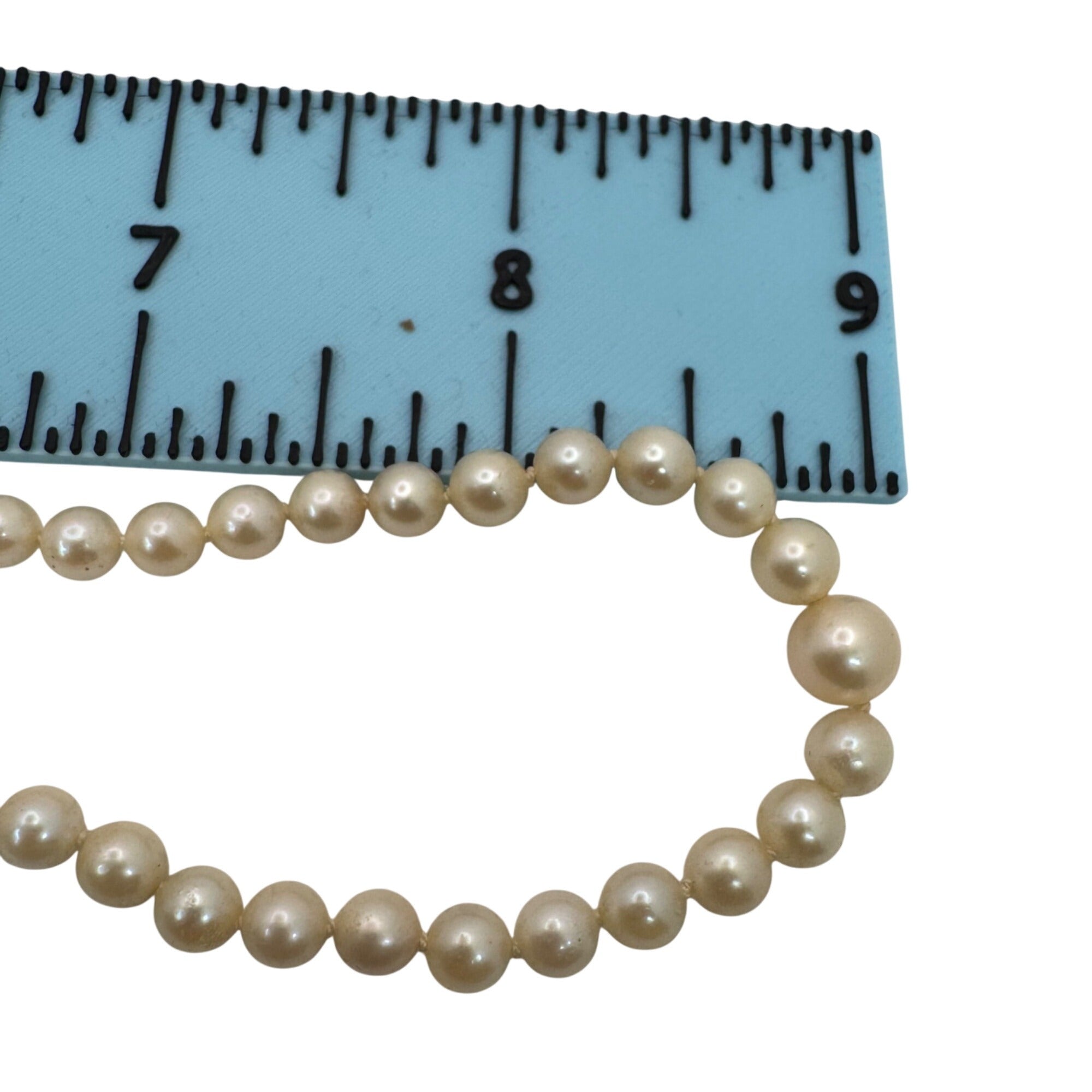 14K White Gold White Akoya Pearl Strand push Lock Clasp Necklace 18" Vintage