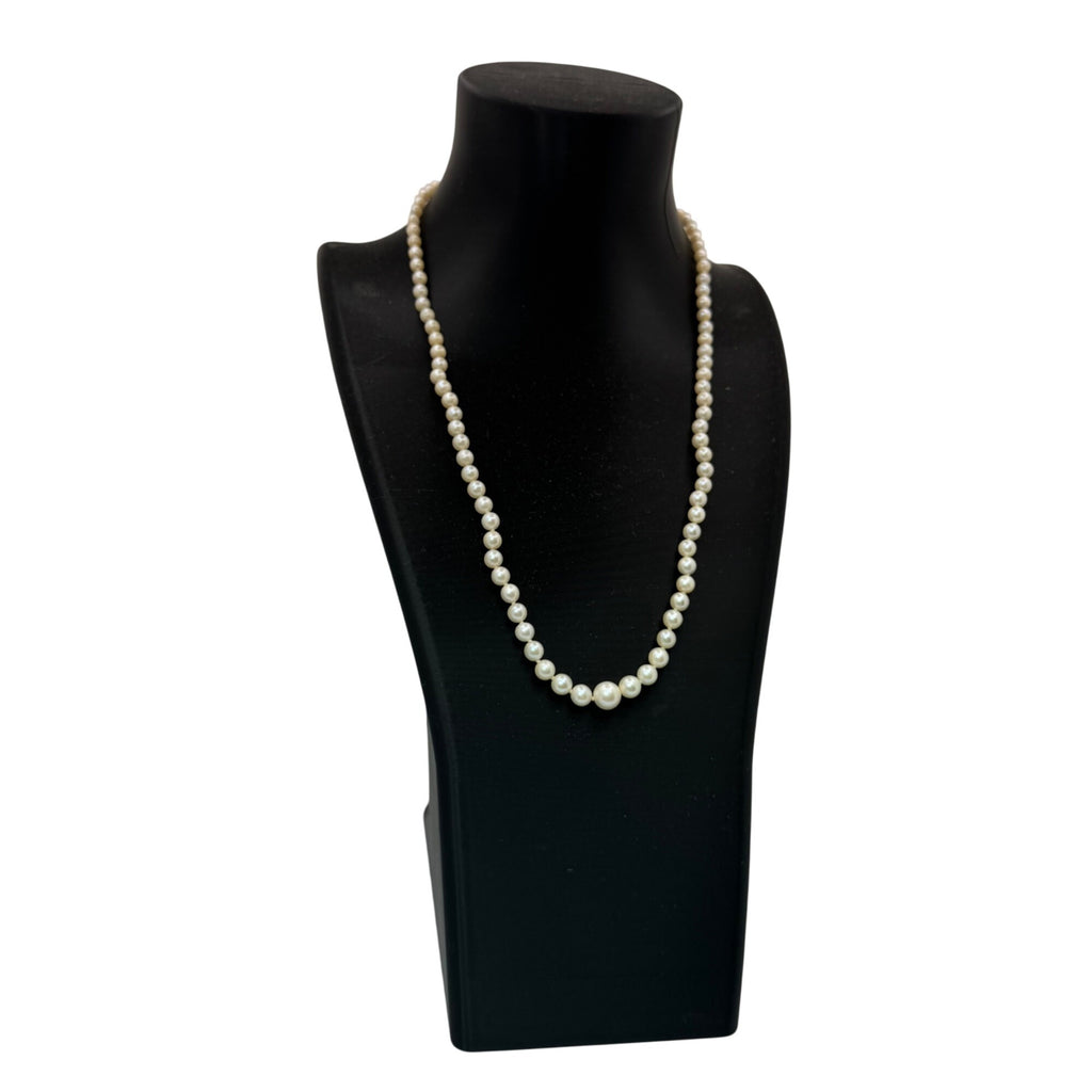 14K White Gold White Akoya Pearl Strand push Lock Clasp Necklace 18" Vintage
