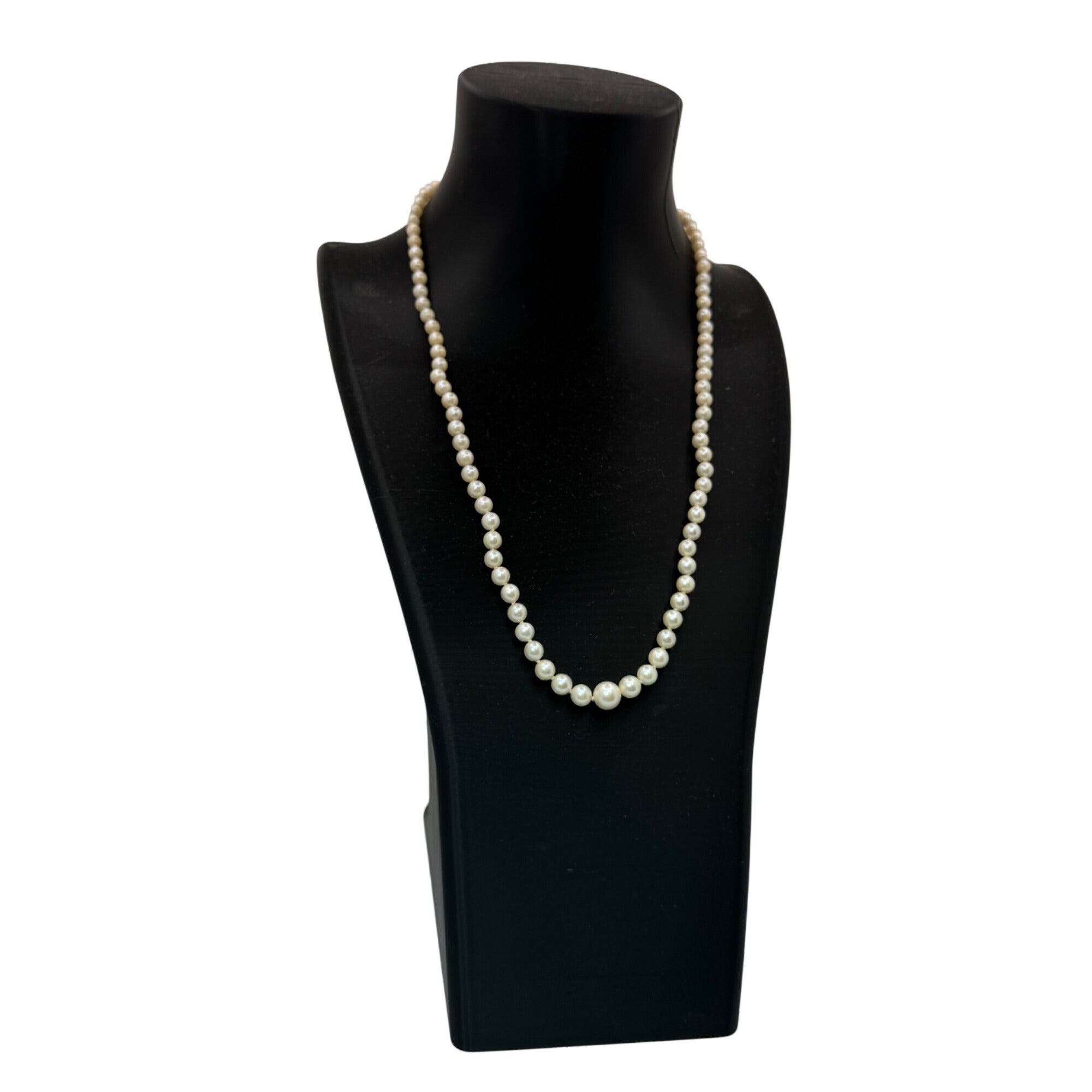 14K White Gold White Akoya Pearl Strand push Lock Clasp Necklace 18" Vintage