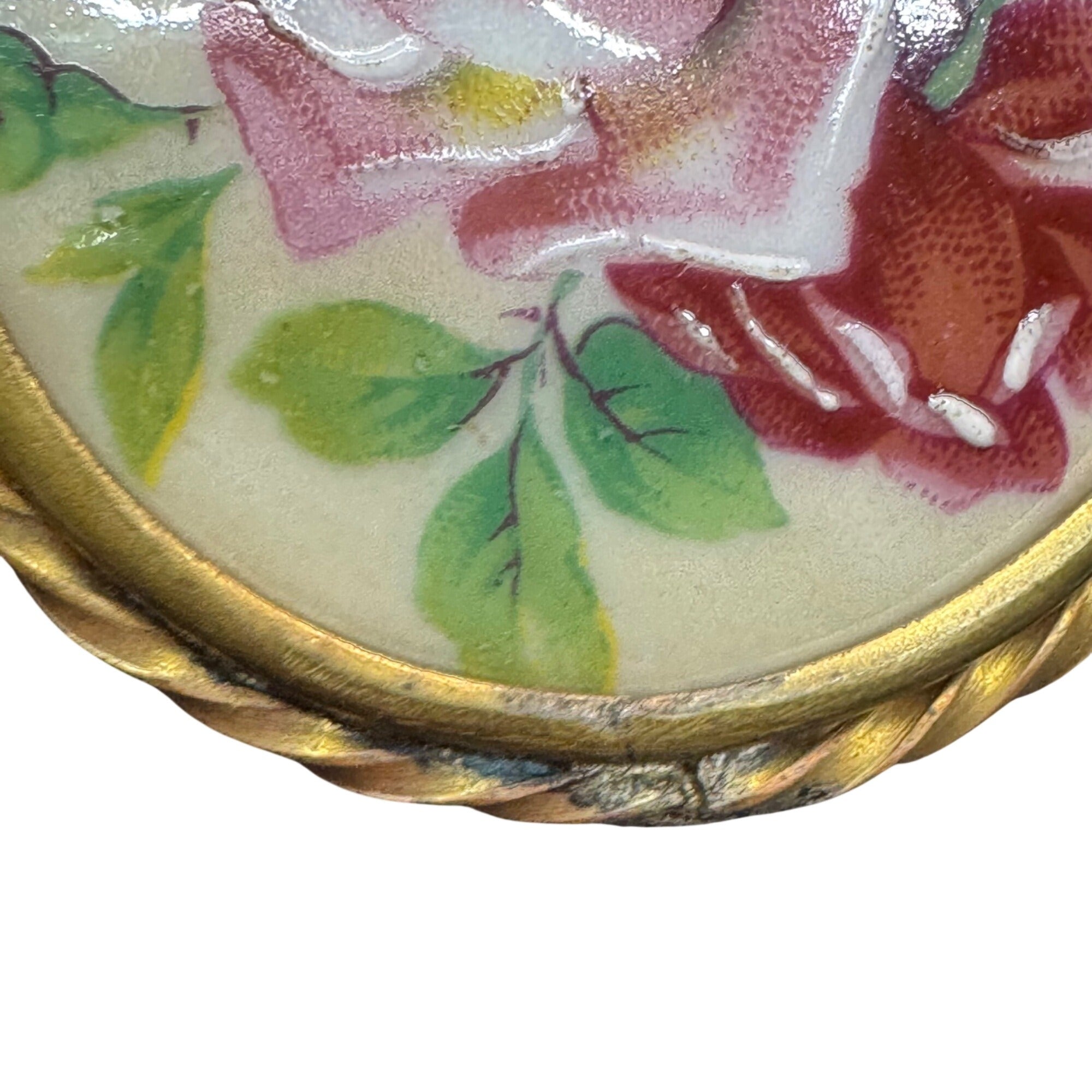 Limoges Porcelain Rose Brooch Vintage 40s France Hand Painted Floral Signed