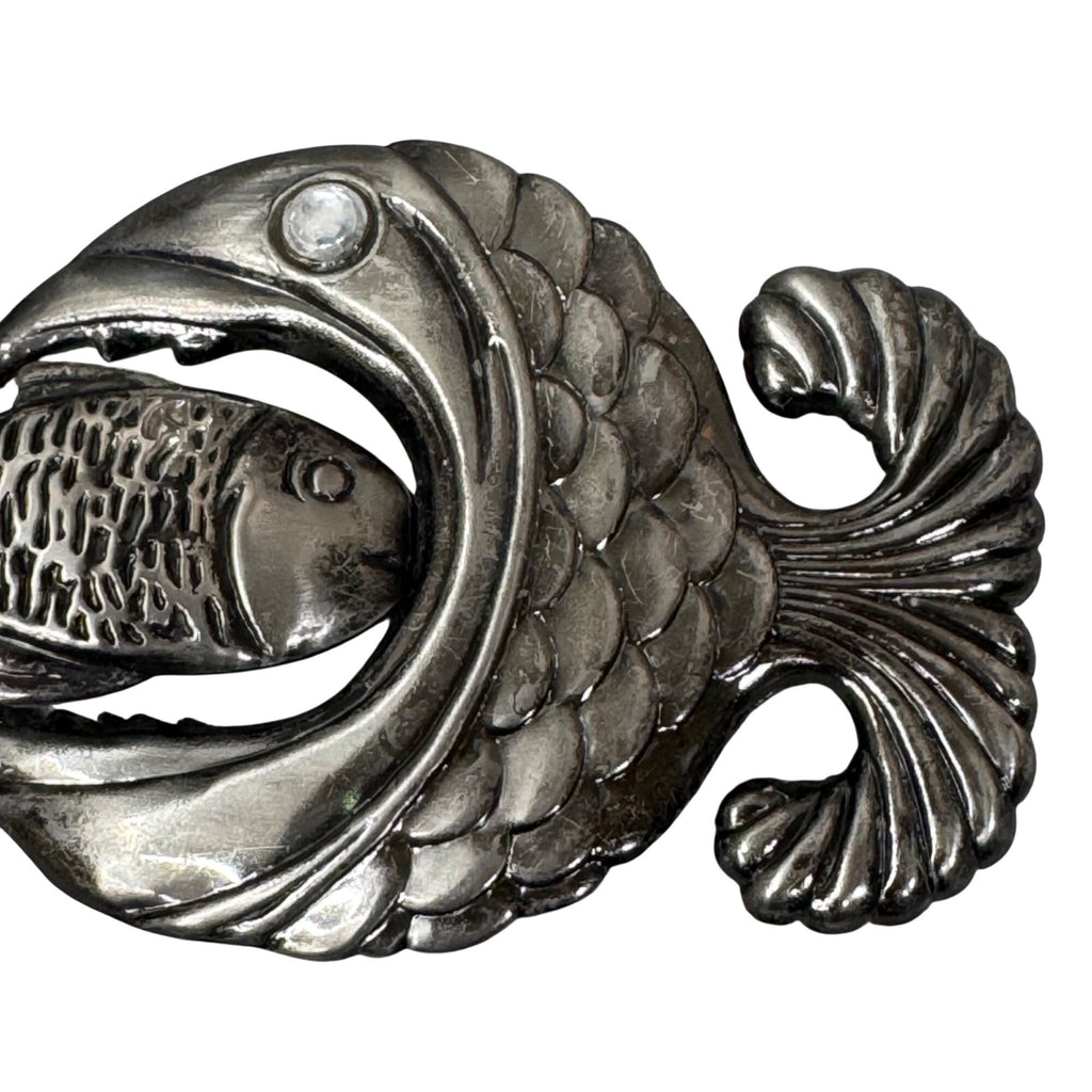 Vintage Fish Eat Fish Metal Belt Buckle 4" x 2.5" Unique Statement Kitchy Boho