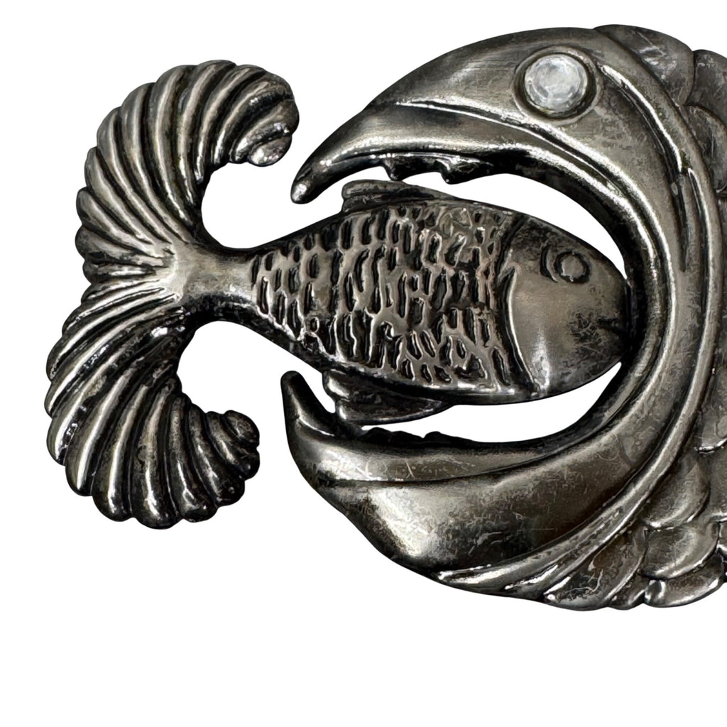 Vintage Fish Eat Fish Metal Belt Buckle 4" x 2.5" Unique Statement Kitchy Boho