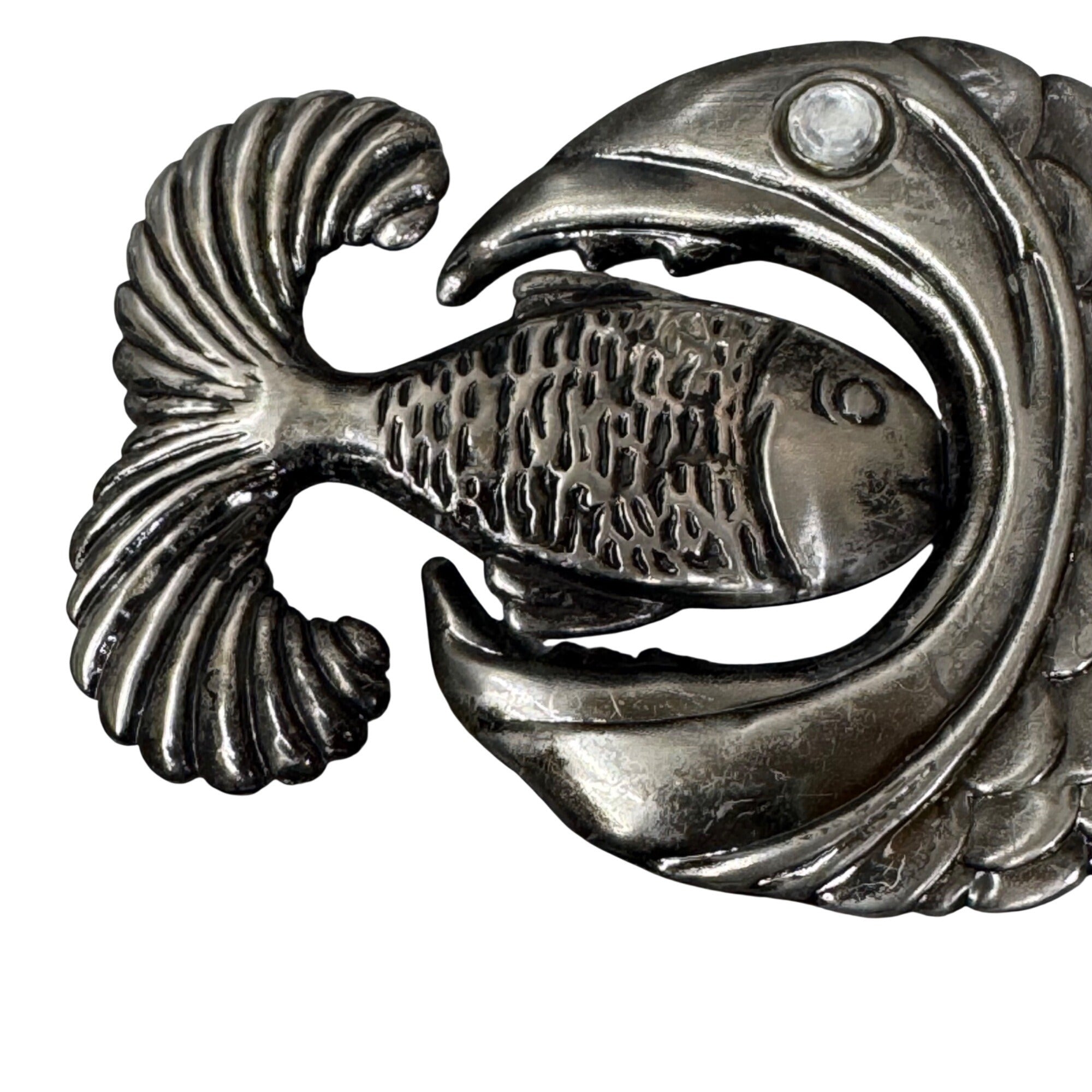 Vintage Fish Eat Fish Metal Belt Buckle 4" x 2.5" Unique Statement Kitchy Boho
