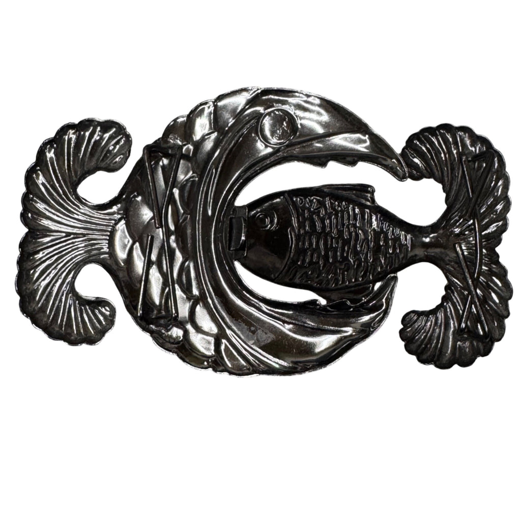 Vintage Fish Eat Fish Metal Belt Buckle 4" x 2.5" Unique Statement Kitchy Boho