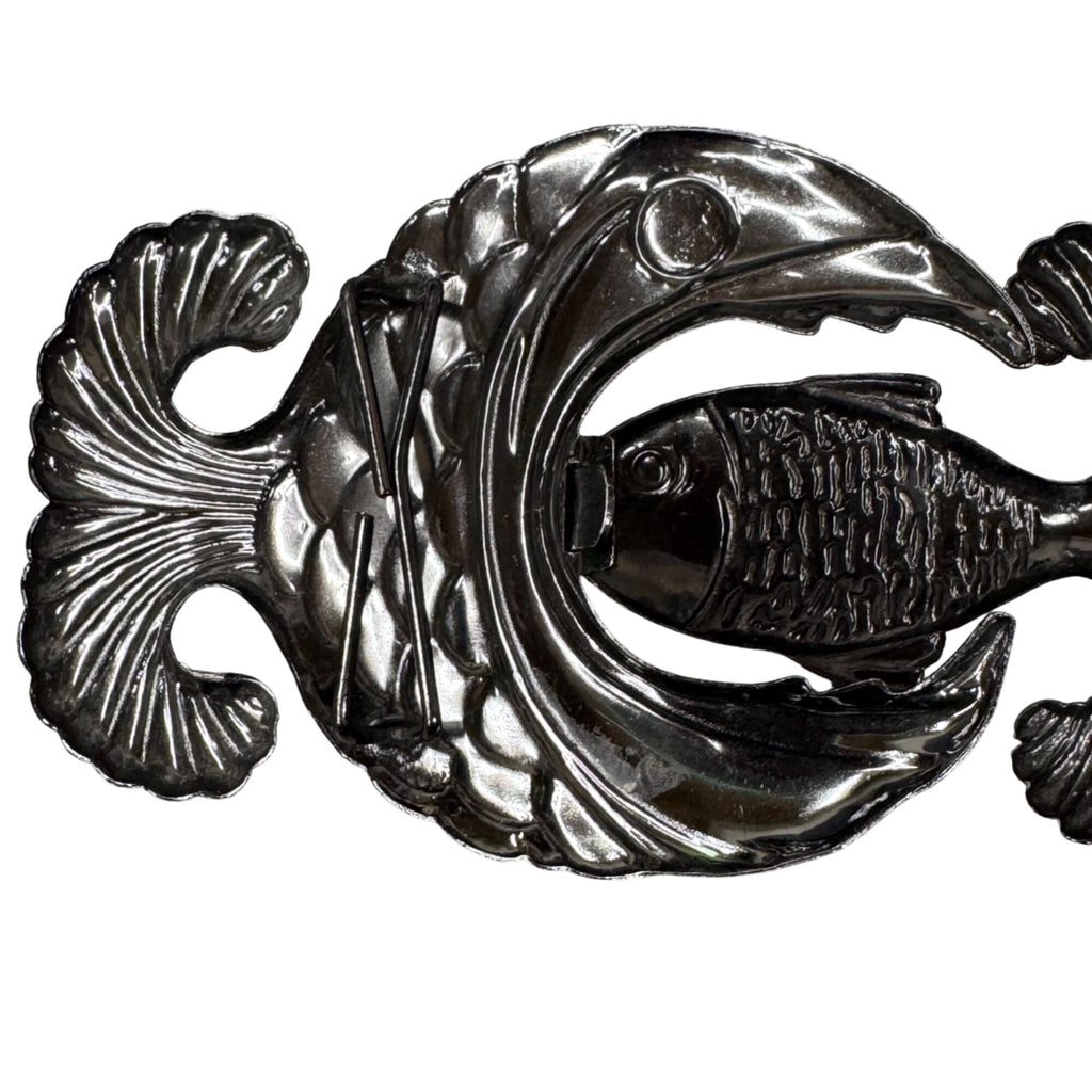 Vintage Fish Eat Fish Metal Belt Buckle 4" x 2.5" Unique Statement Kitchy Boho