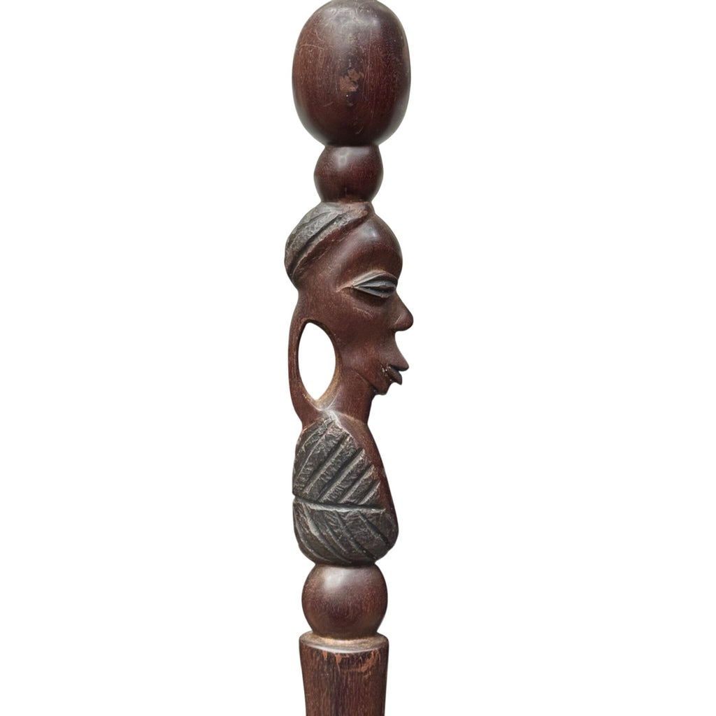 Vintage African Hand Carved Wooden Walking Stick Cane Woman Tribal 40" Estate