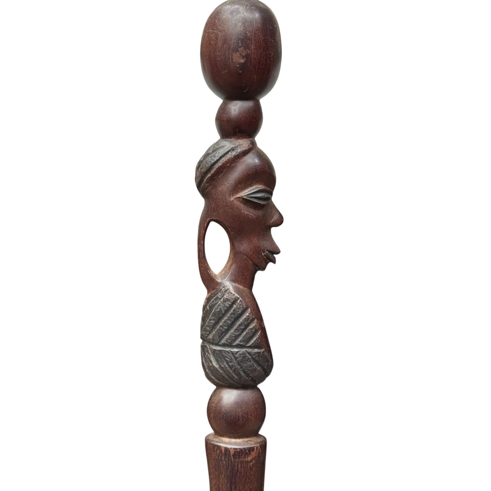 Vintage African Hand Carved Wooden Walking Stick Cane Woman Tribal 40" Estate