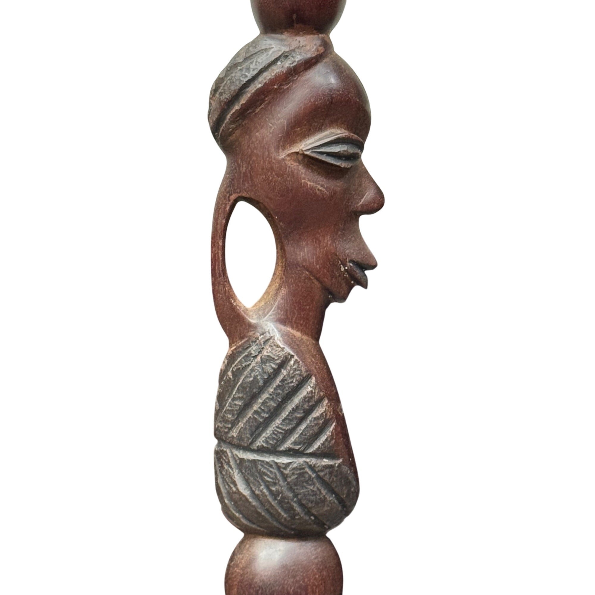 Vintage African Hand Carved Wooden Walking Stick Cane Woman Tribal 40" Estate