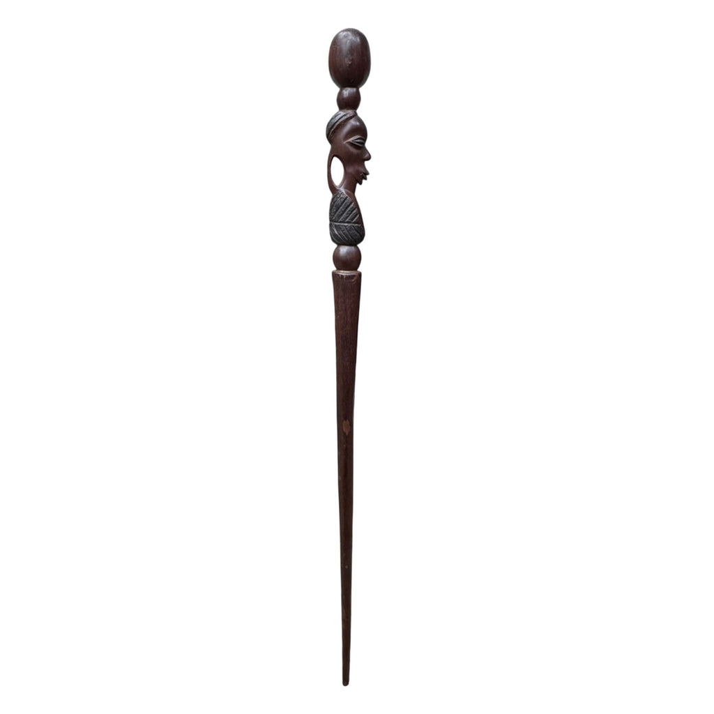Vintage African Hand Carved Wooden Walking Stick Cane Woman Tribal 40" Estate