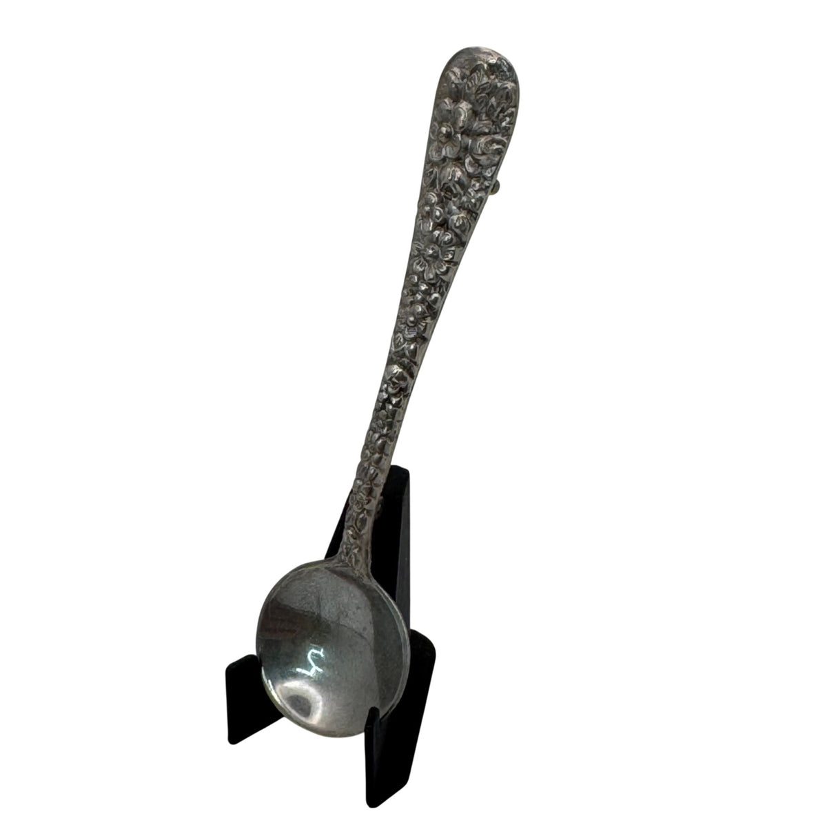 Steiff Repousse Rose Sterling Silver Spoon Floral Pattern Brooch 4.71g 3" Ladle