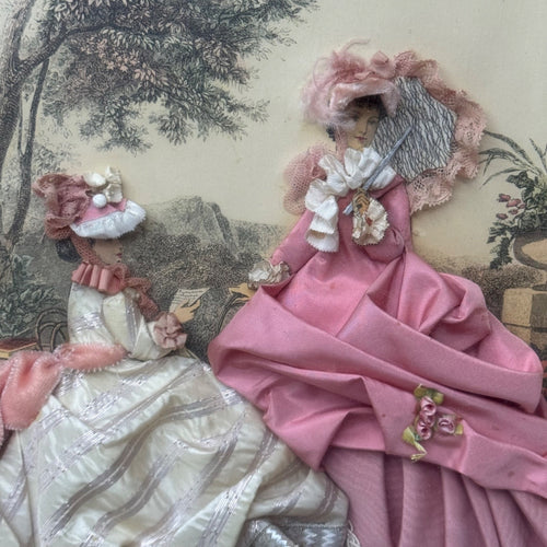 Antique La Mode Illustree Print 3D Shadow Box Pink Ruffle Fabric 12x15 Fashion
