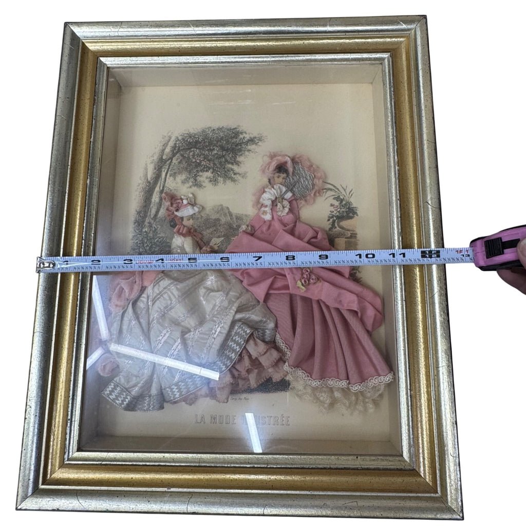 Antique La Mode Illustree Print 3D Shadow Box Pink Ruffle Fabric 12x15 Fashion