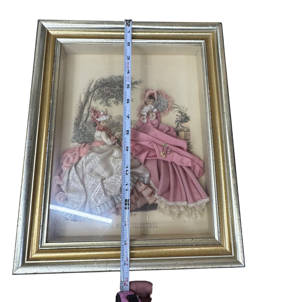 Antique La Mode Illustree Print 3D Shadow Box Pink Ruffle Fabric 12x15 Fashion