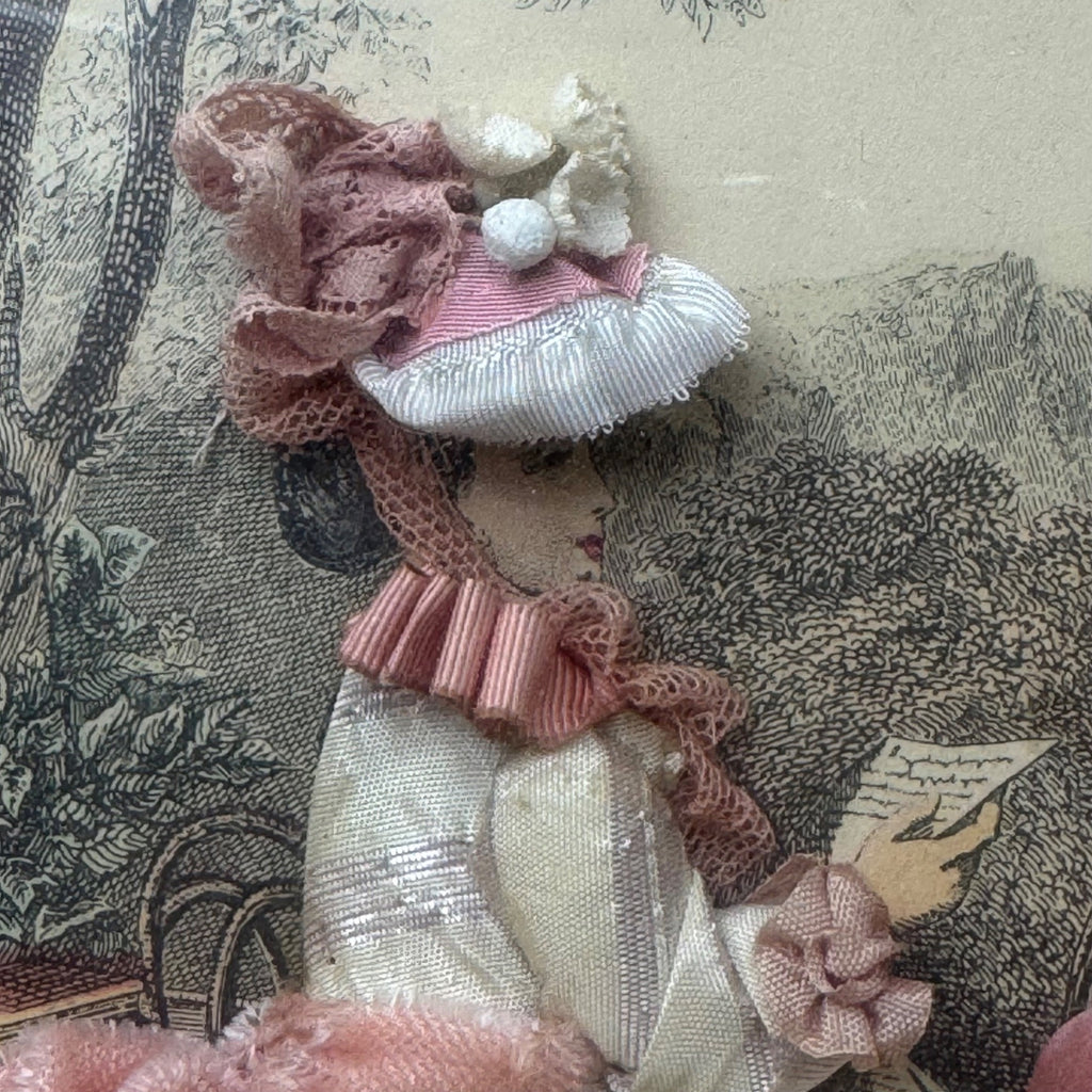 Antique La Mode Illustree Print 3D Shadow Box Pink Ruffle Fabric 12x15 Fashion