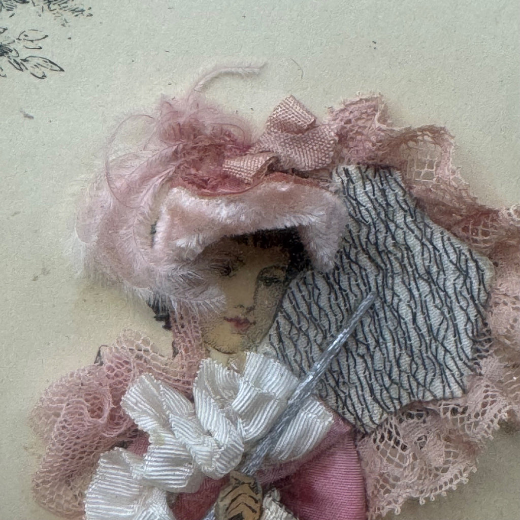 Antique La Mode Illustree Print 3D Shadow Box Pink Ruffle Fabric 12x15 Fashion