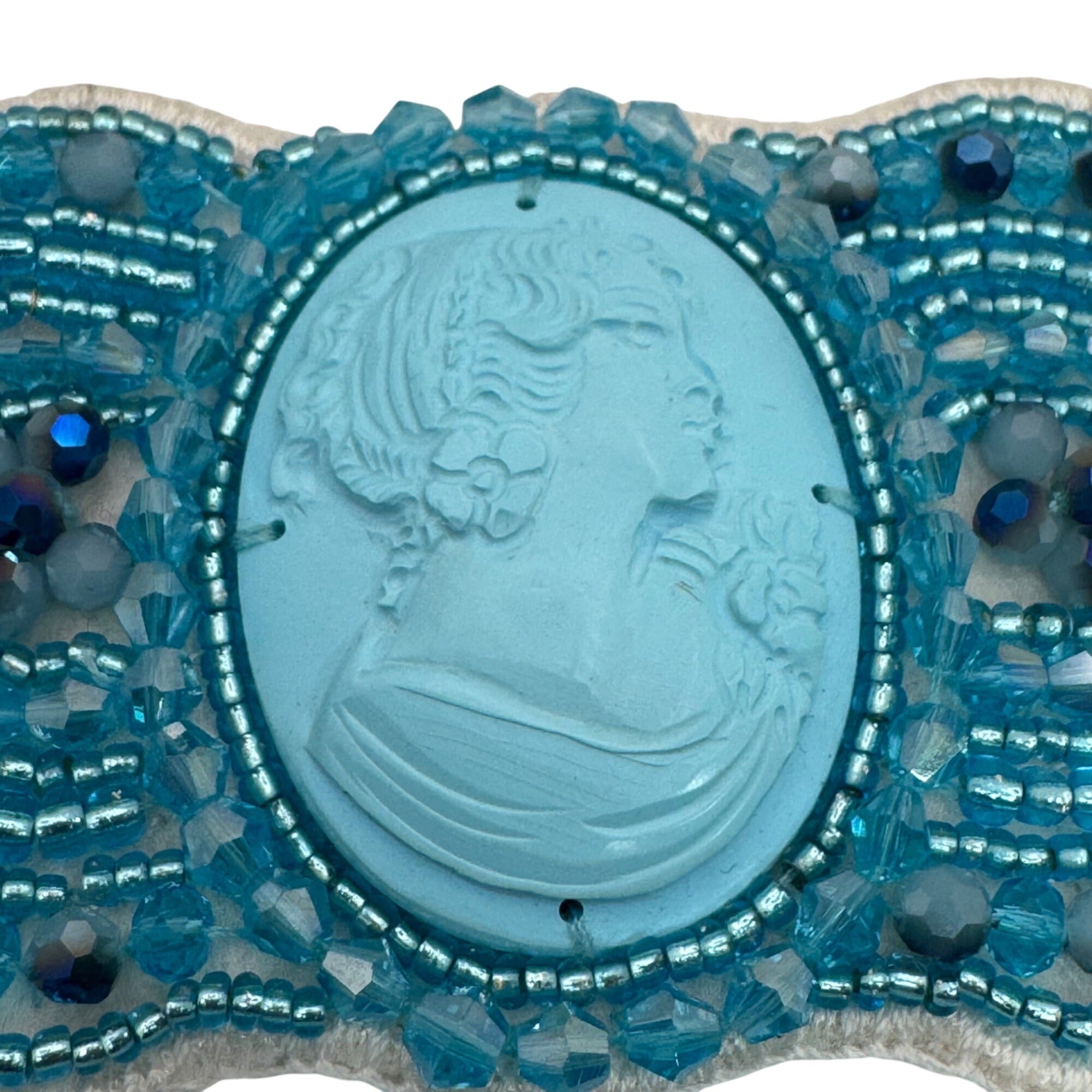 Amedeo Cameo Beaded Bracelet NYC Blue Cuff Woven Art Deco Victorian Style NEW