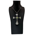 Vintage Sarah Coventry 1976 Limited Cross Necklace Green Enamel Silver Tone 24”