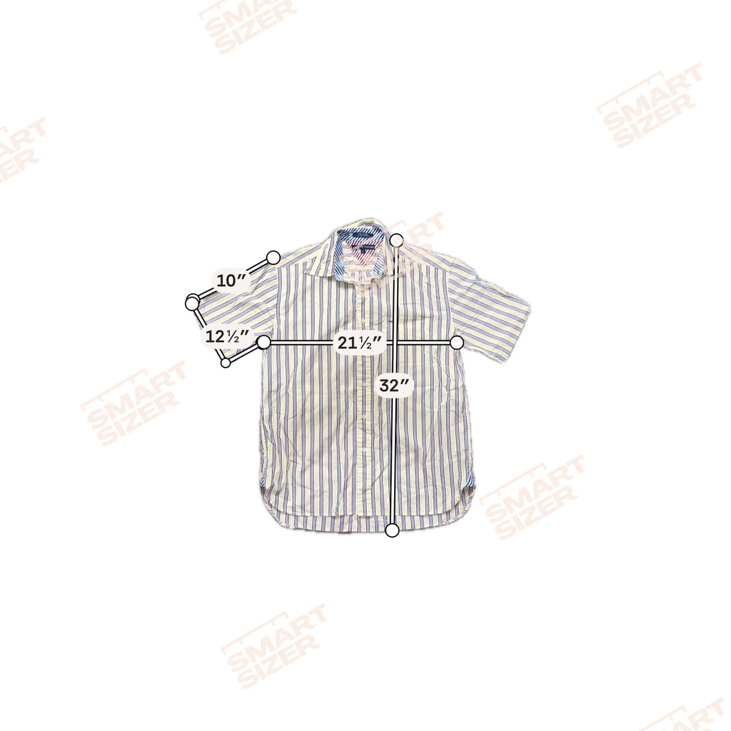 Tommy Hilfiger Striped Yellow Blue Red Cotton Short Sleeve Button-Up Shirt Sz L