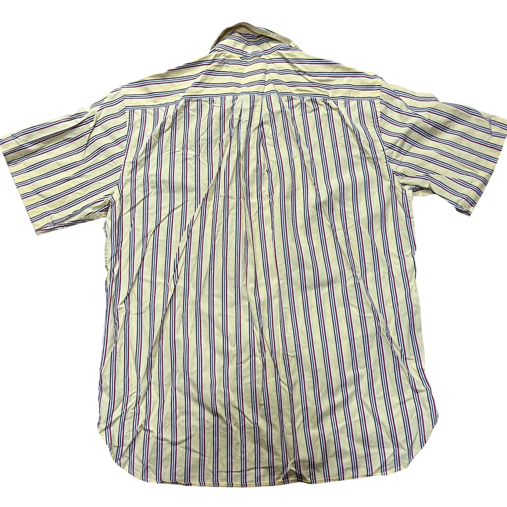 Tommy Hilfiger Striped Yellow Blue Red Cotton Short Sleeve Button-Up Shirt Sz L