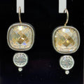 Brighton Citrine Dangle Earrings Silver Tone Floral Accent 1" Long Boho Art Deco