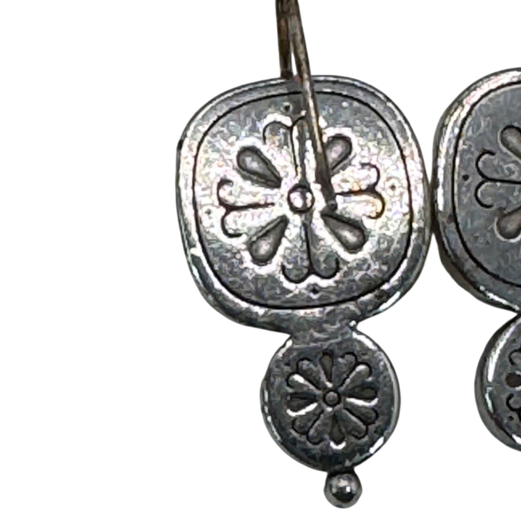 Brighton Citrine Dangle Earrings Silver Tone Floral Accent 1" Long Boho Art Deco
