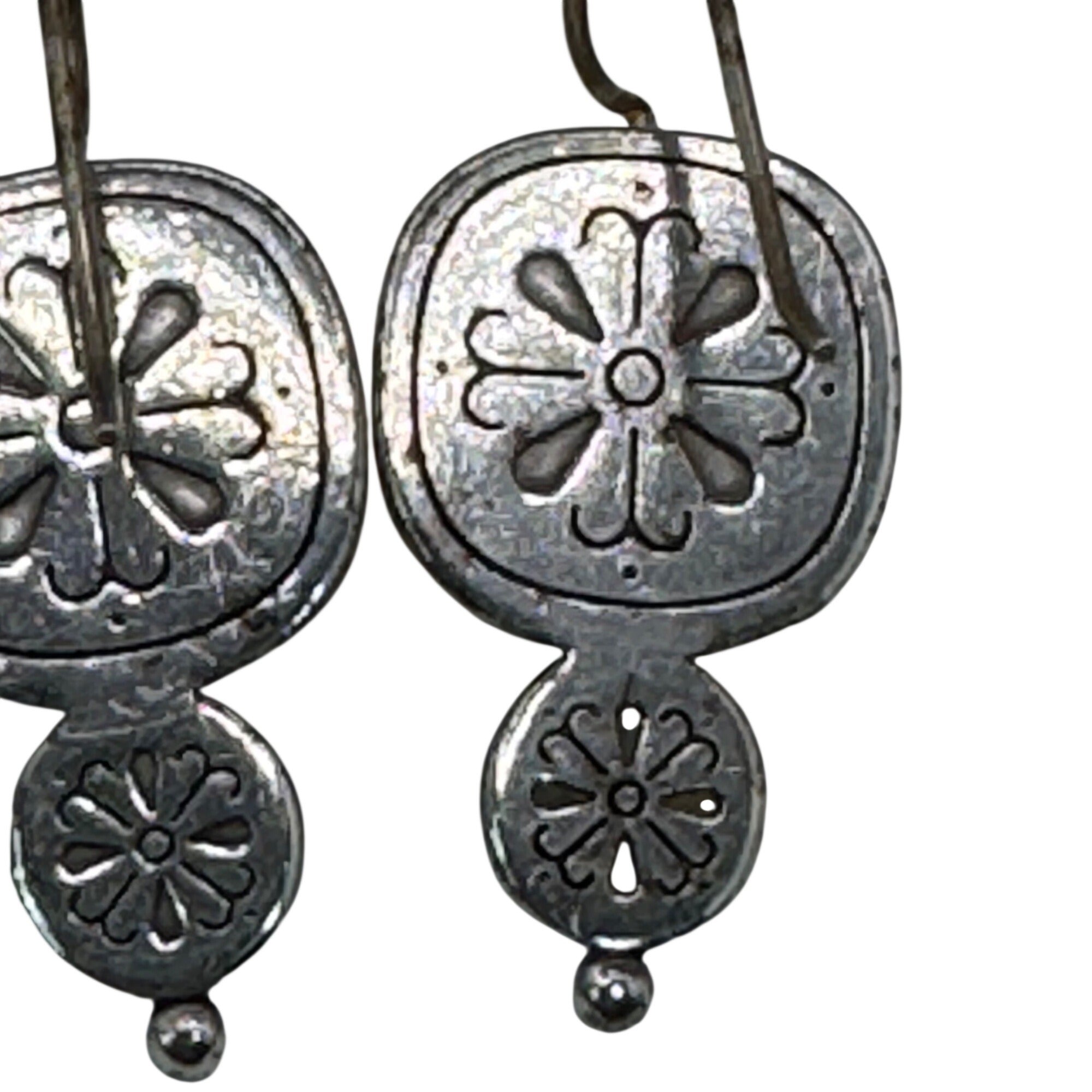 Brighton Citrine Dangle Earrings Silver Tone Floral Accent 1" Long Boho Art Deco