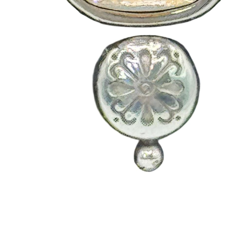 Brighton Citrine Dangle Earrings Silver Tone Floral Accent 1" Long Boho Art Deco