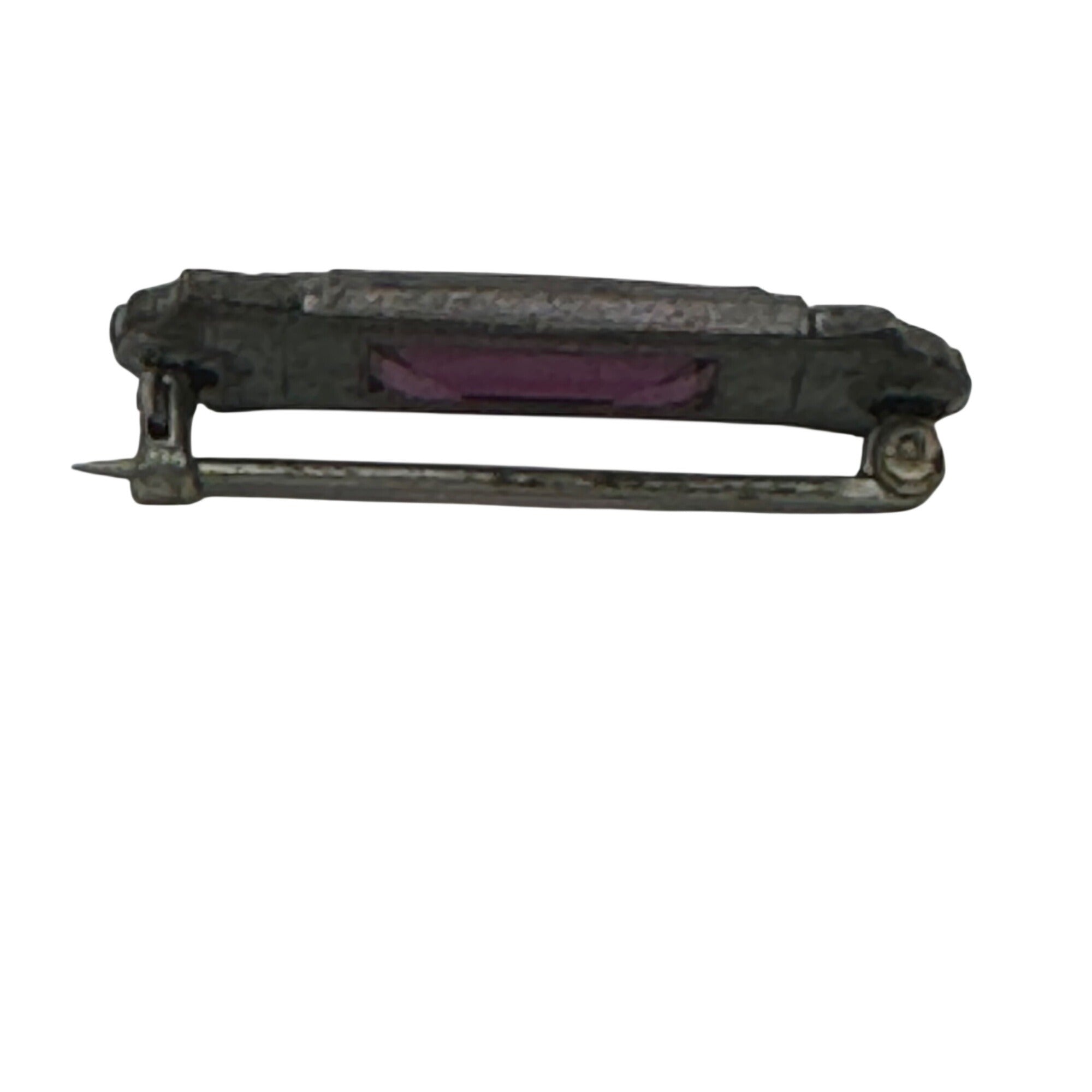 Vintage Amethyst Glass Bar Pin Brooch Purple Rhinestones Art Deco Victorian