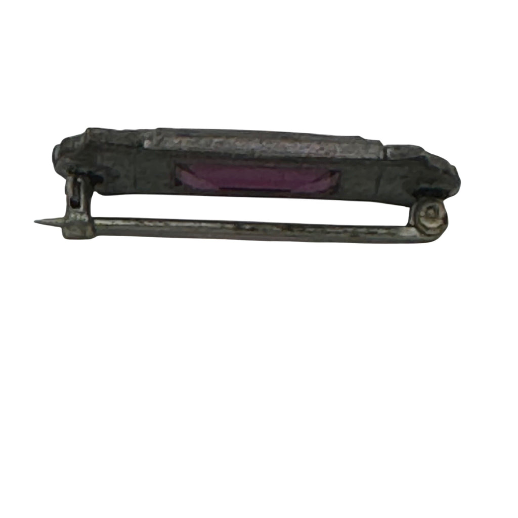 Vintage Amethyst Glass Bar Pin Brooch Purple Rhinestones Art Deco Victorian