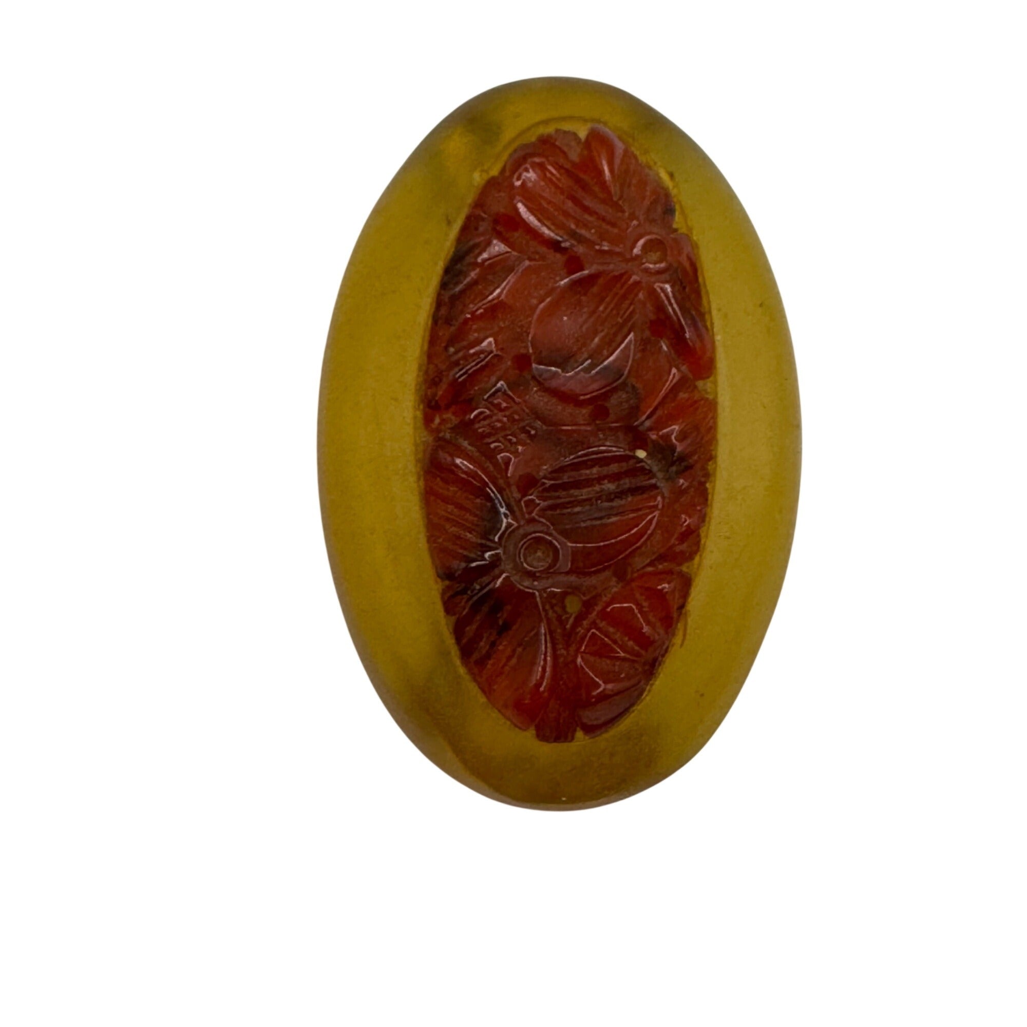 Vintage Apple Juice Bakelite Carved Floral Brooch Dress Buckle Clip 2" Art Deco