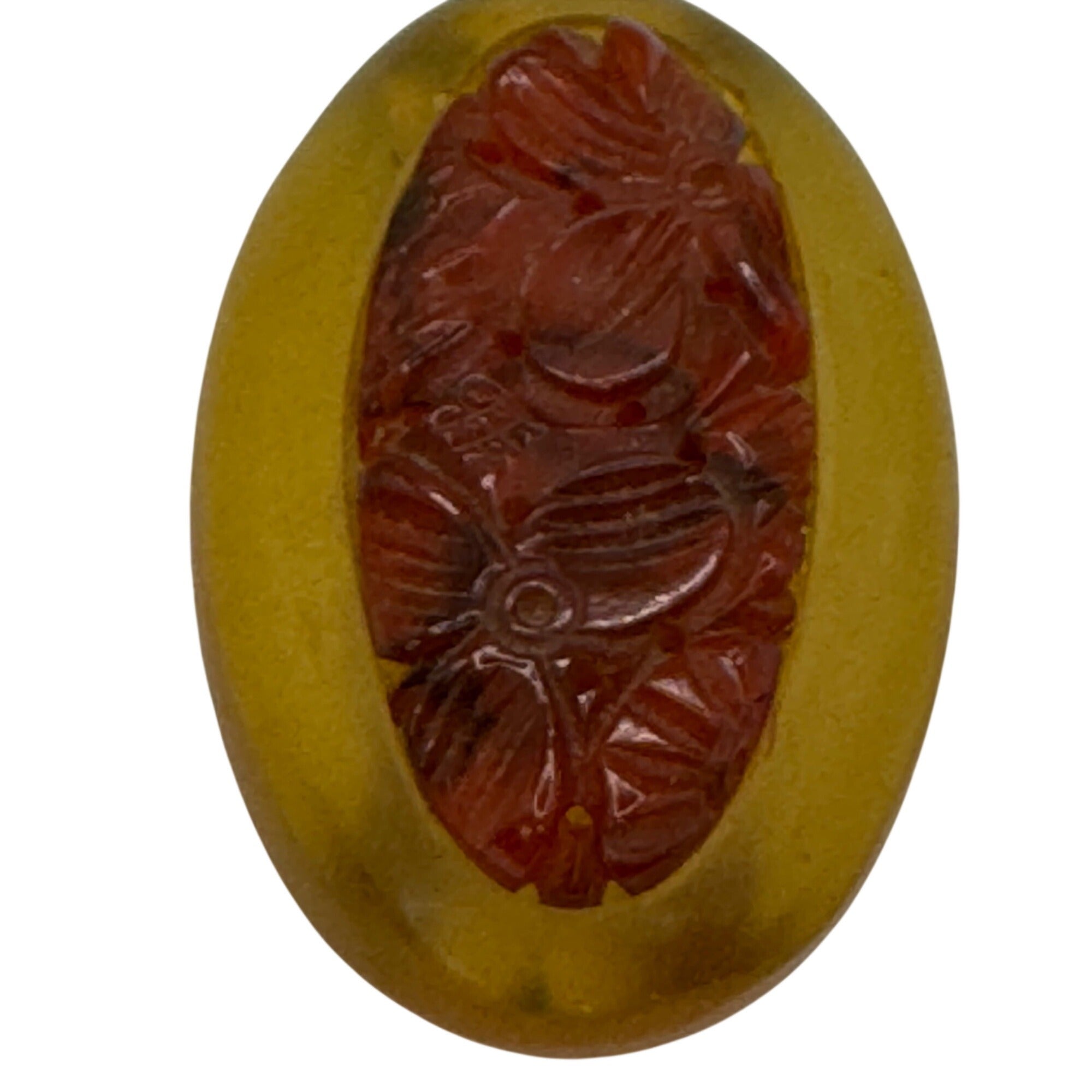 Vintage Apple Juice Bakelite Carved Floral Brooch Dress Buckle Clip 2" Art Deco