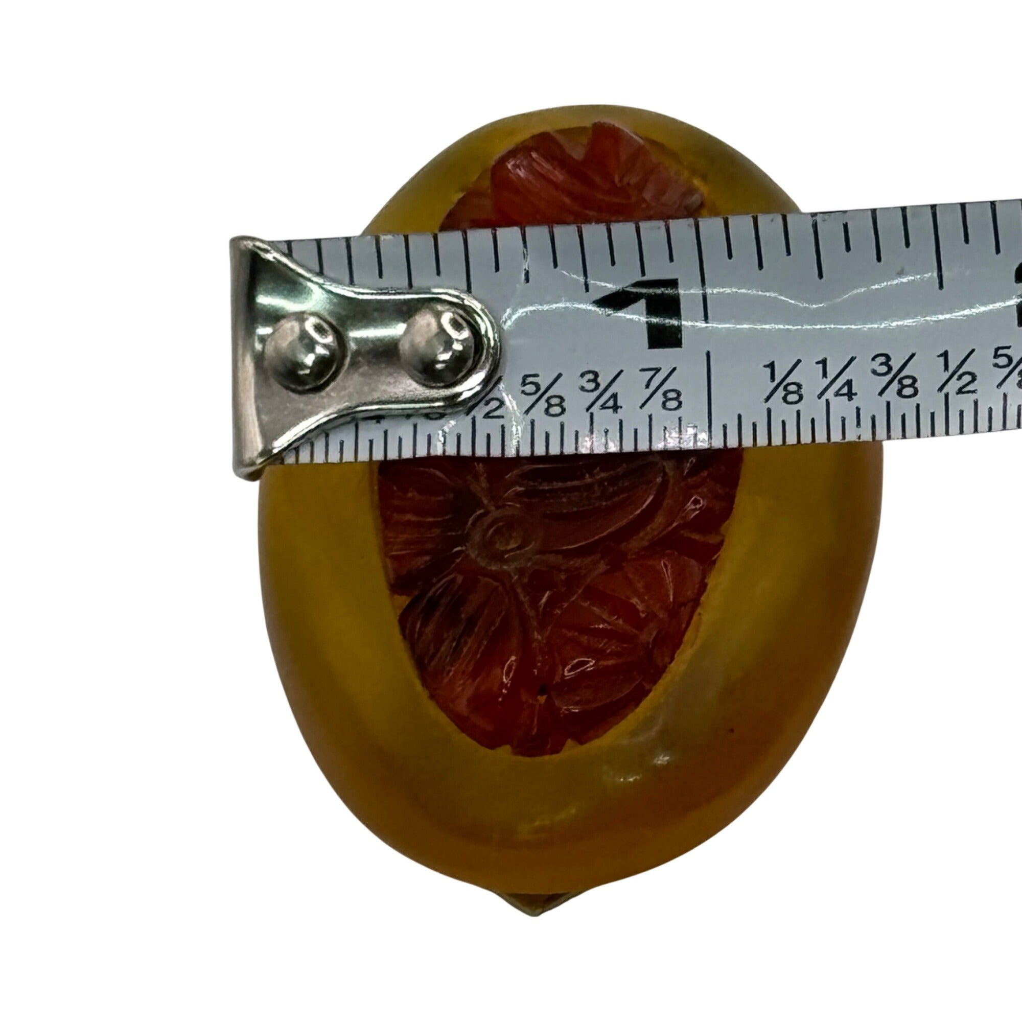 Vintage Apple Juice Bakelite Carved Floral Brooch Dress Buckle Clip 2" Art Deco
