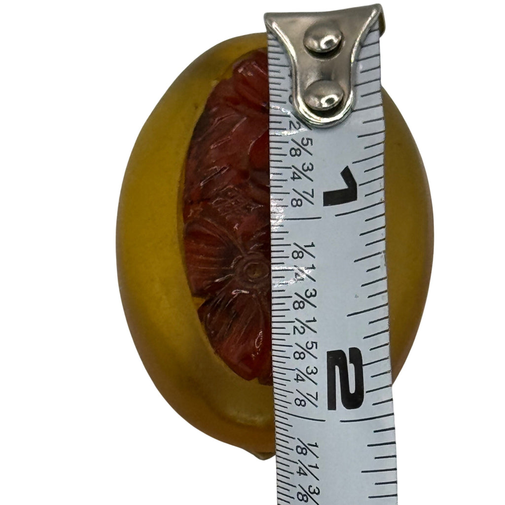 Vintage Apple Juice Bakelite Carved Floral Brooch Dress Buckle Clip 2" Art Deco