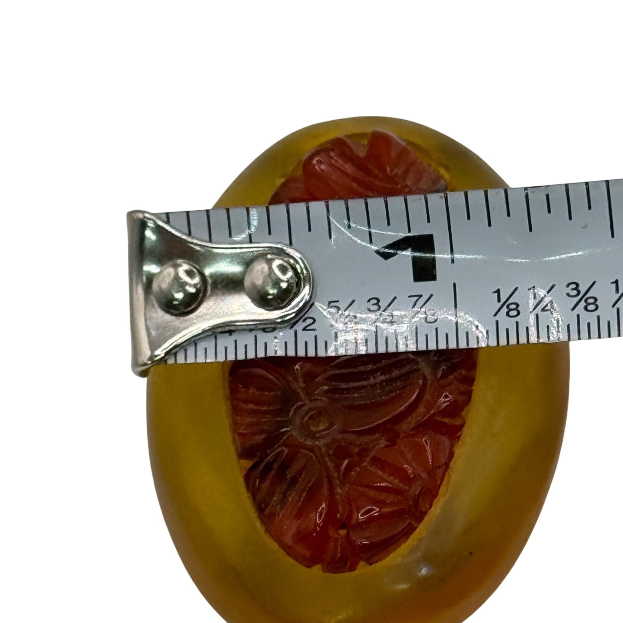 Vintage Apple Juice Bakelite Carved Floral Brooch Dress Buckle Clip 2" Art Deco