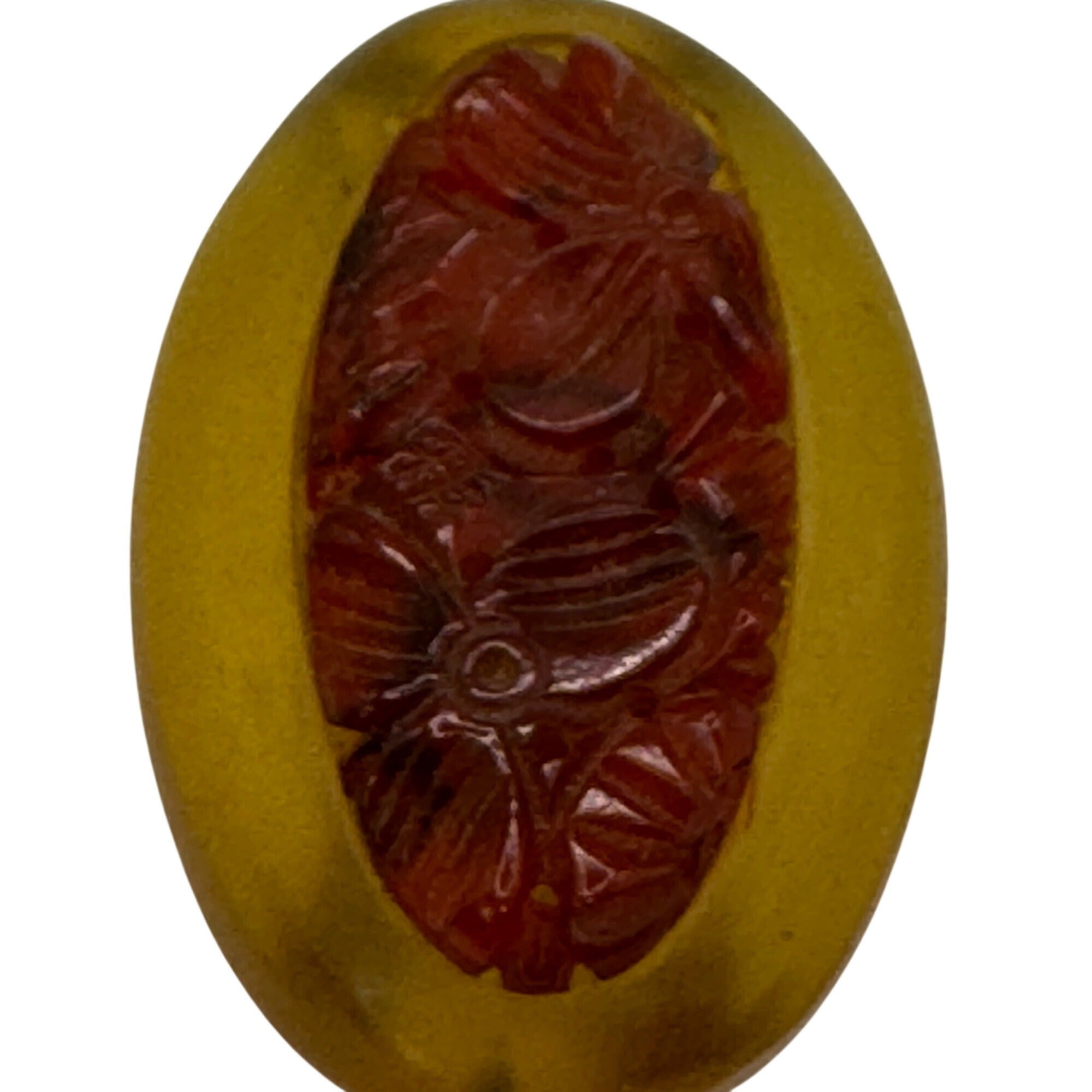 Vintage Apple Juice Bakelite Carved Floral Brooch Dress Buckle Clip 2" Art Deco