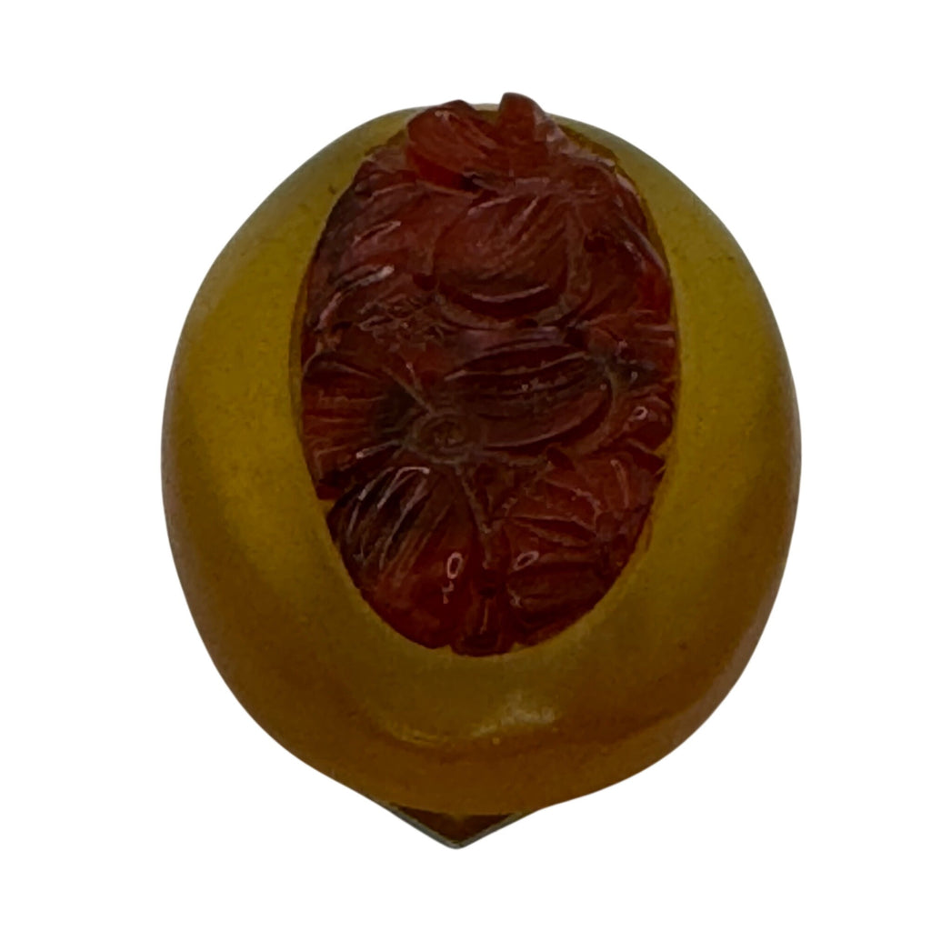 Vintage Apple Juice Bakelite Carved Floral Brooch Dress Buckle Clip 2" Art Deco