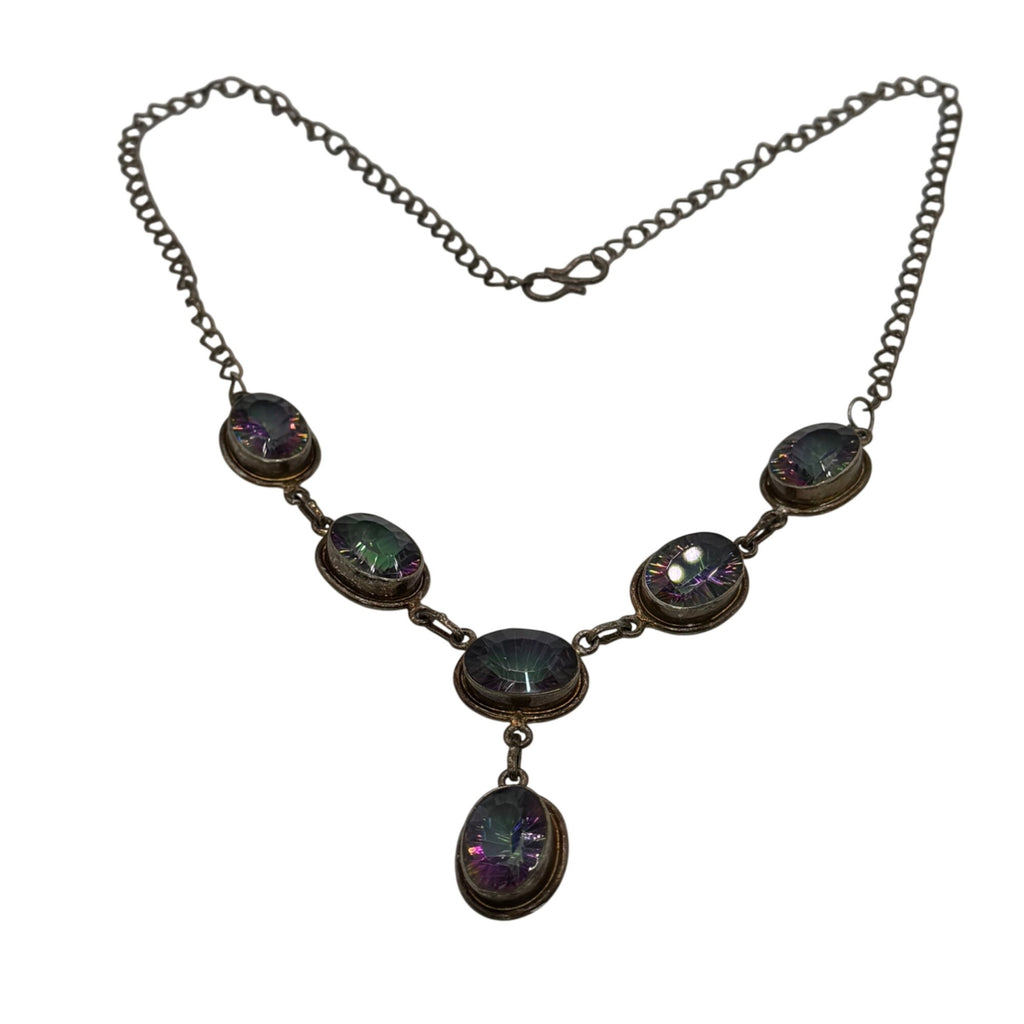 Sterling Silver 925 Y Necklace Mystic Topaz Iridescent Oval Stones Gold Vermeil