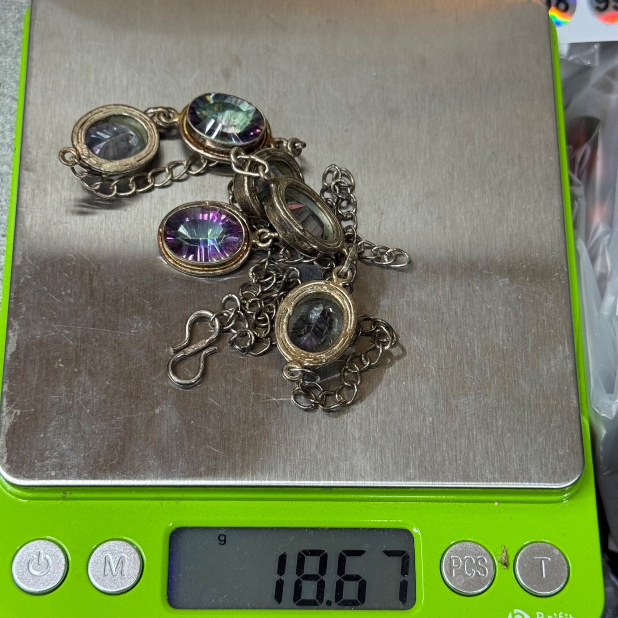 Sterling Silver 925 Y Necklace Mystic Topaz Iridescent Oval Stones Gold Vermeil