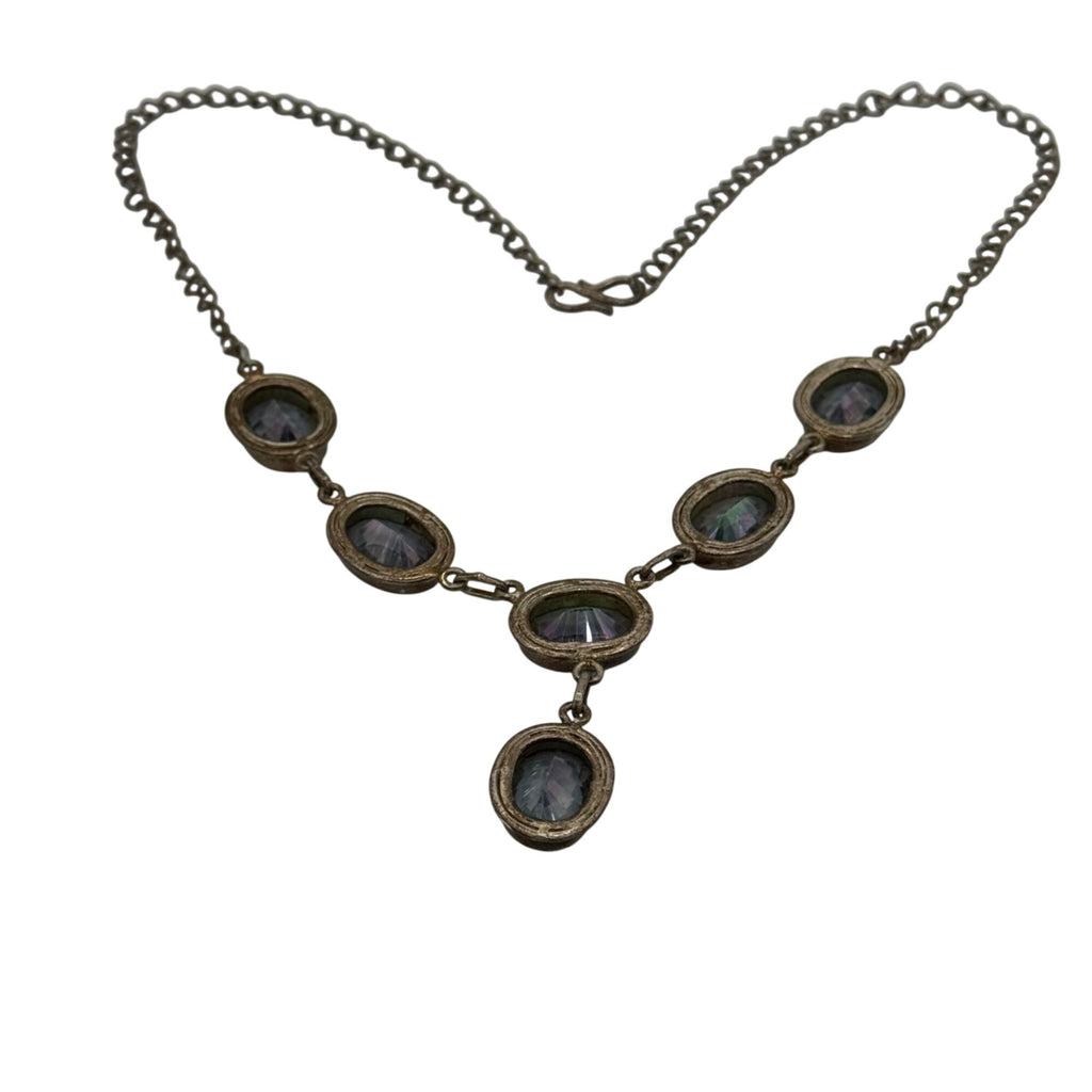 Sterling Silver 925 Y Necklace Mystic Topaz Iridescent Oval Stones Gold Vermeil