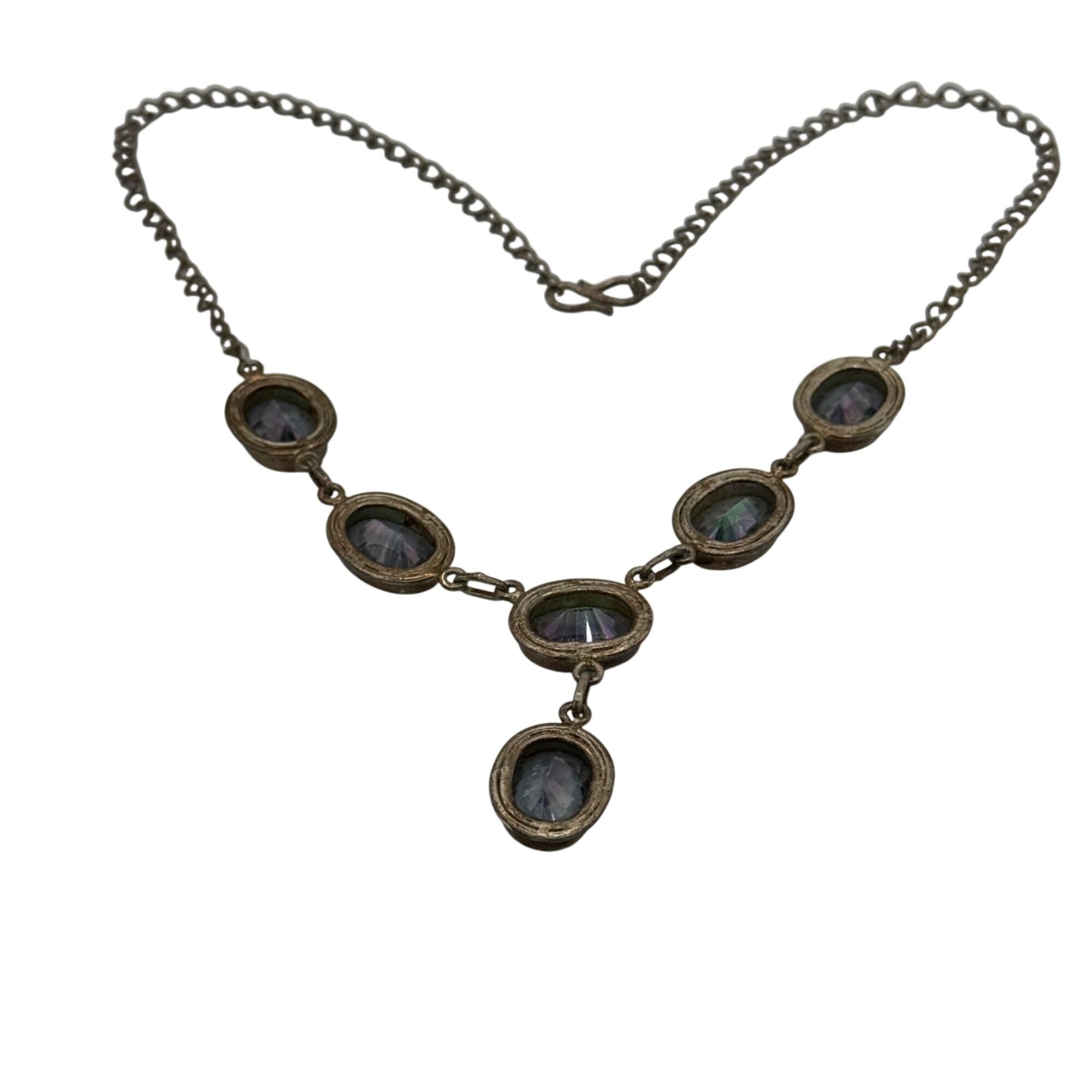 Sterling Silver 925 Y Necklace Mystic Topaz Iridescent Oval Stones Gold Vermeil