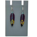 Hand-Painted Feather Drop Earrings Purple Yellow Turquoise Blue Southwest Native
