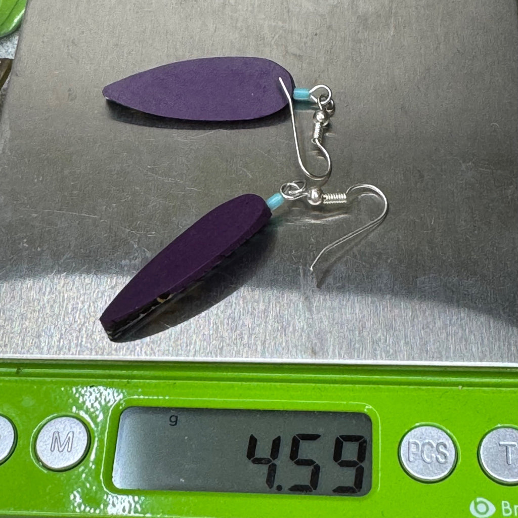 Hand-Painted Feather Drop Earrings Purple Yellow Turquoise Blue Southwest Native