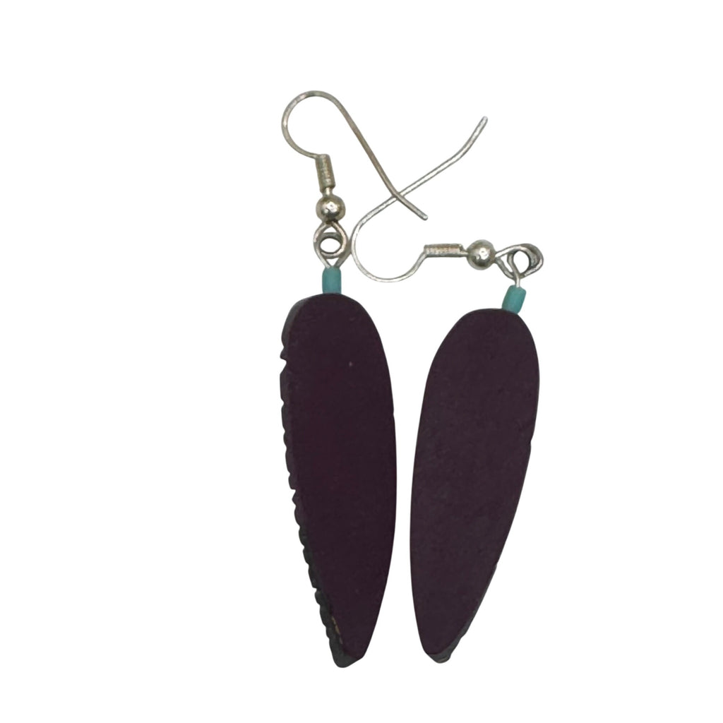 Hand-Painted Feather Drop Earrings Purple Yellow Turquoise Blue Southwest Native