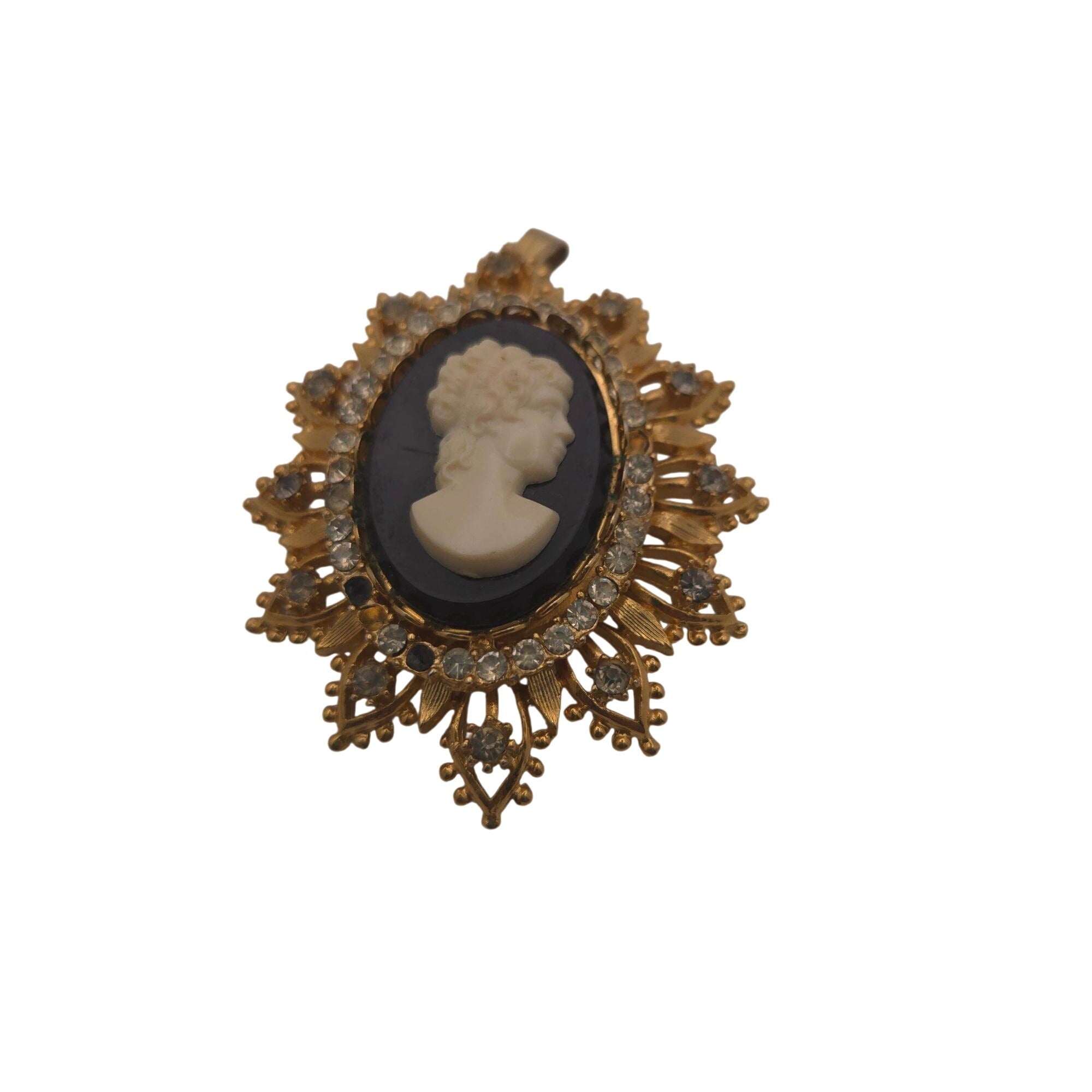 Vintage Francois for Coro Victorian-Style Gold Tone Cameo Brooch Pendant READ